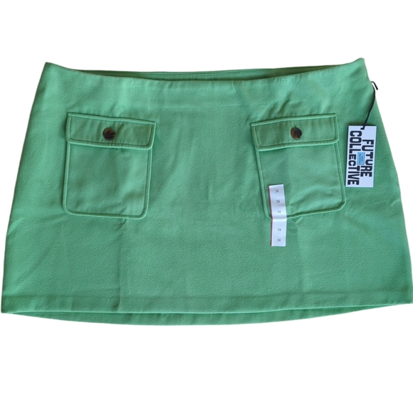 NWT Future Collective w/Reese Blutstein Double Pocket Mini Skirt 24 Green - Picture 1 of 15